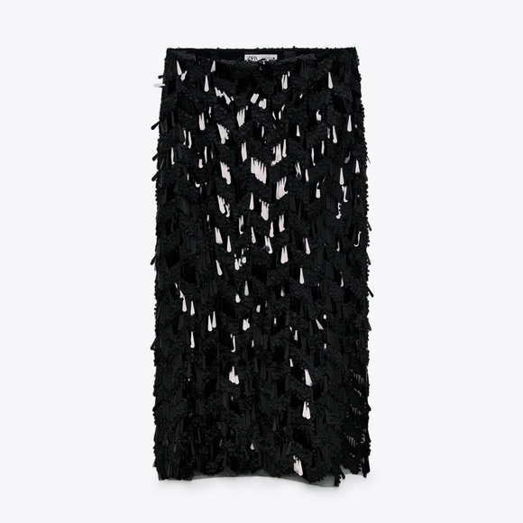 Zara Black Sequin Midi Skirt - Picture 8 of 15